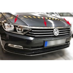 Ornamente bara fata crom deasupra grilei/intre far si capota Volkswagen Passat B8 din 2014