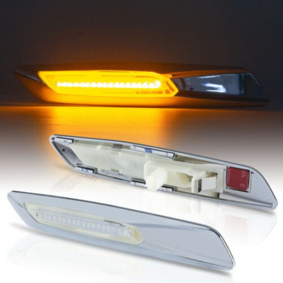 Lampi semnalizare laterala LED crom pentru BMW Seria 5 E60, E61, Seria 3 E90, E91, E92, E93, Seria 1 E81, E82, E87, E88, X1 E84 