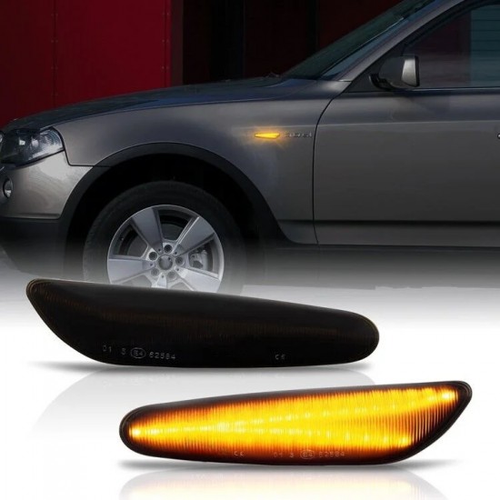 Set de 2 Lampi semnalizare aripa/laterala LED fumurii pentru BMW Seria 5 E60, E61, Seria 1 E81, E82, X1 E84, X3 E83, X5 E53, Seria 3 E36, E46, E90, E91