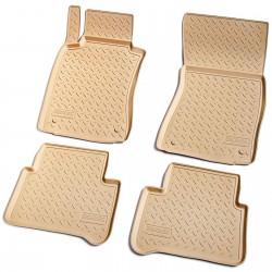 Set de 4 covorase bej din cauciuc 3D stil tavita premium pentru Mercedes E-Class W211, S211 din 2002-2009