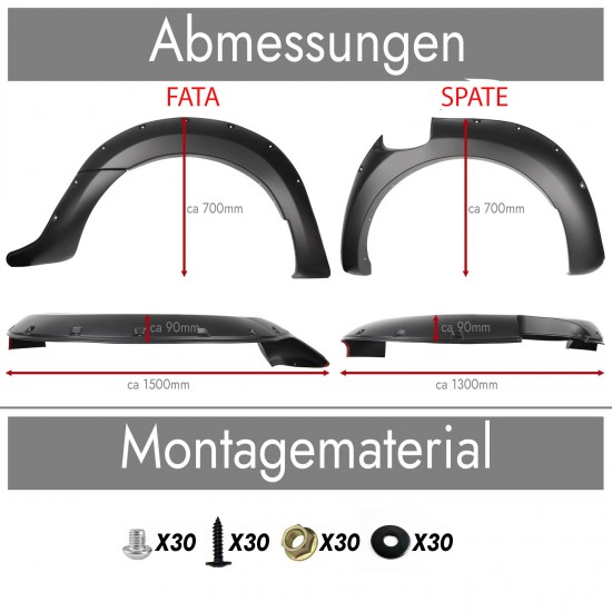 Set de 4 protectii/overfendere aripi pentru Ford Ranger T6 din 2015-2018