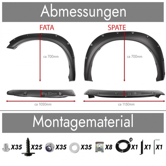 Set de 4 protectii/overfendere aripi pentru Dodge Ram 1500 din 2009-2018