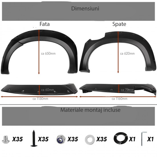 Set de 4 protectii/overfendere aripi pentru Isuzu D-Max din 2012-2020